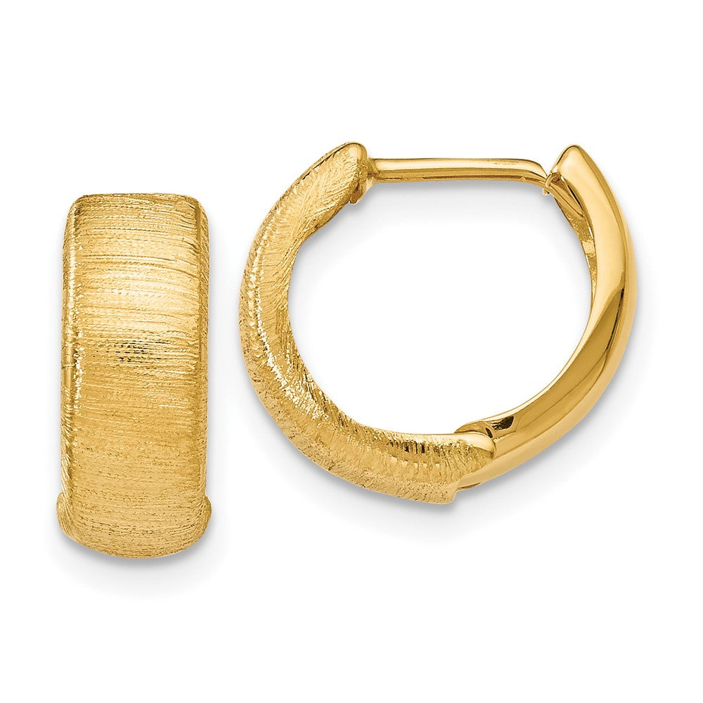 14k Yellow Gold Polished and Textured Hinged Hoop Earrings
