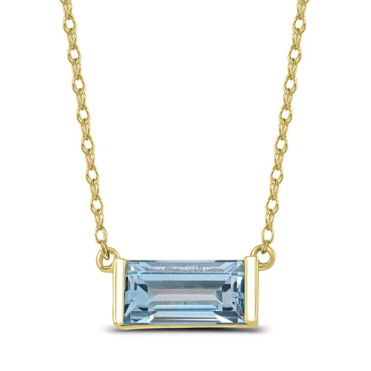 10K Yellow Gold Swiss Blue Topaz Pendant Necklace 18"