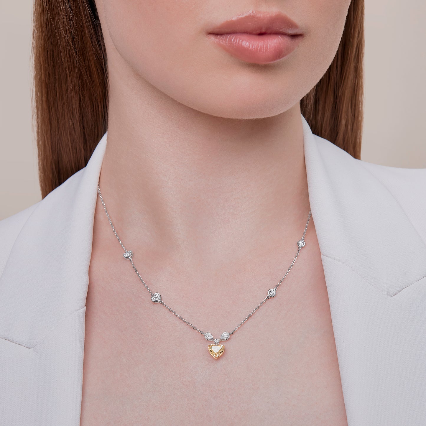 3 Carat Lab Grown Diamond & Citrine Station Necklace 18"