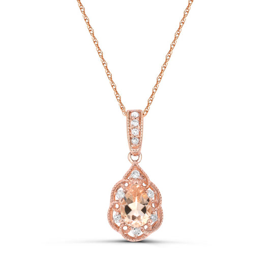 10K Rose Gold Morganite and Diamond Pendant Necklace 18"