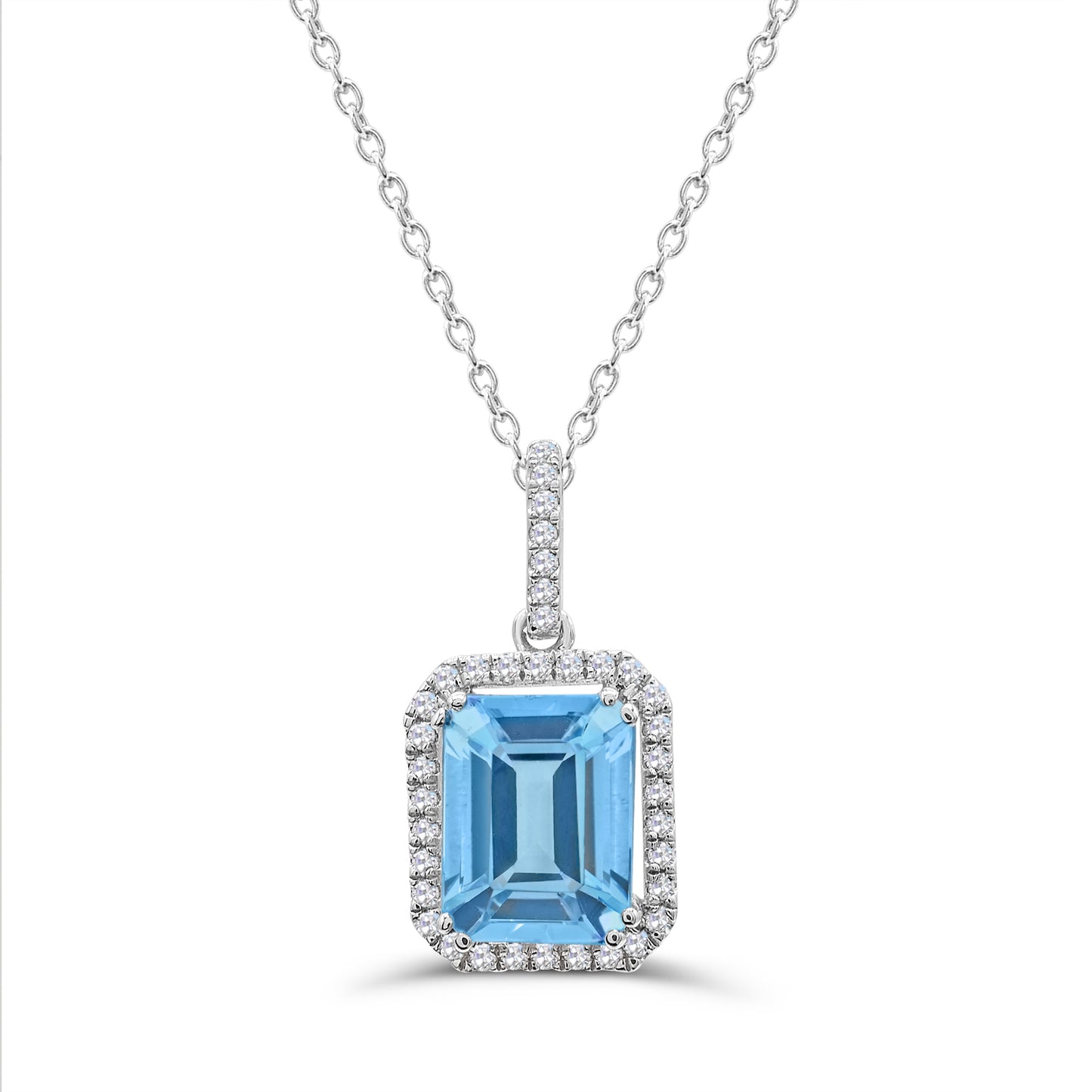 10K White Gold Swiss Blue Topaz and Genuine White Zircon Pendant Necklacev 18"