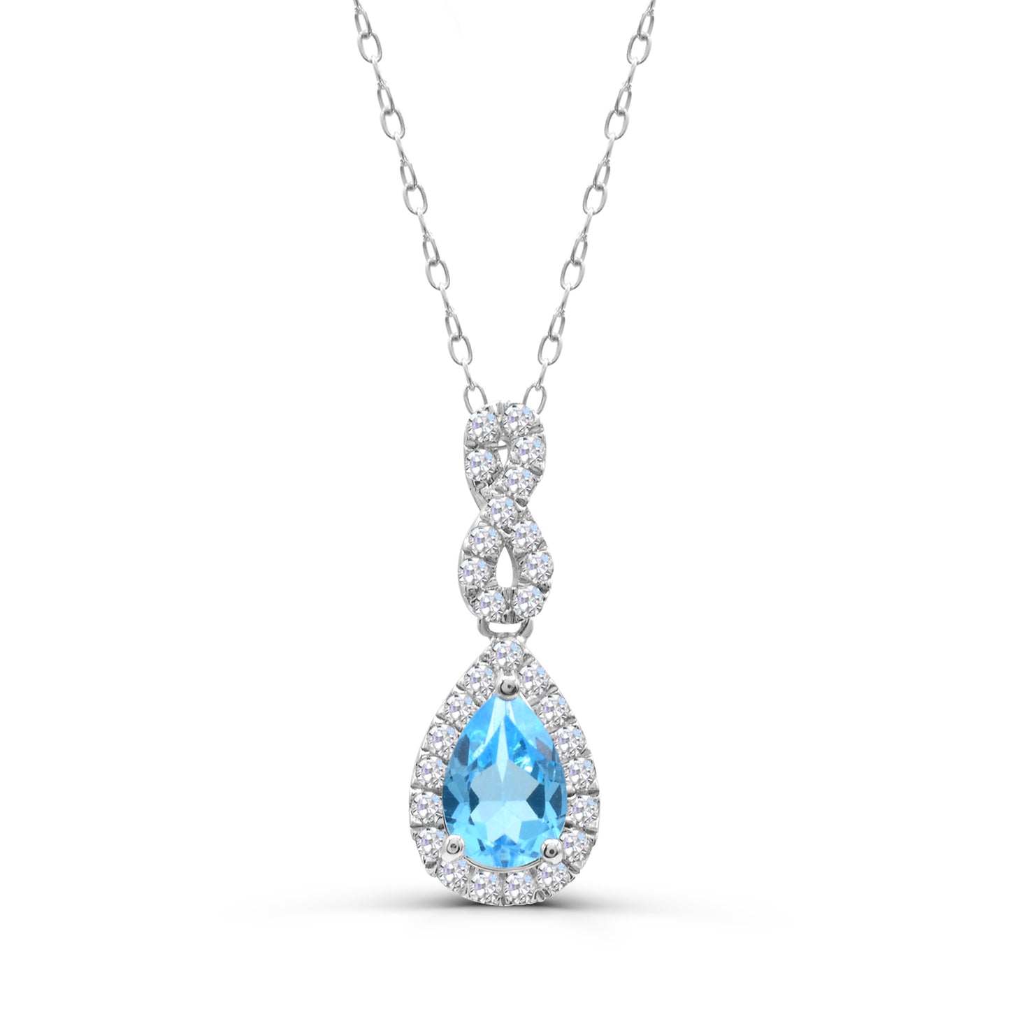 Sterling Silver Swiss Blue Topaz with White Zircon Pendant Necklace 18"