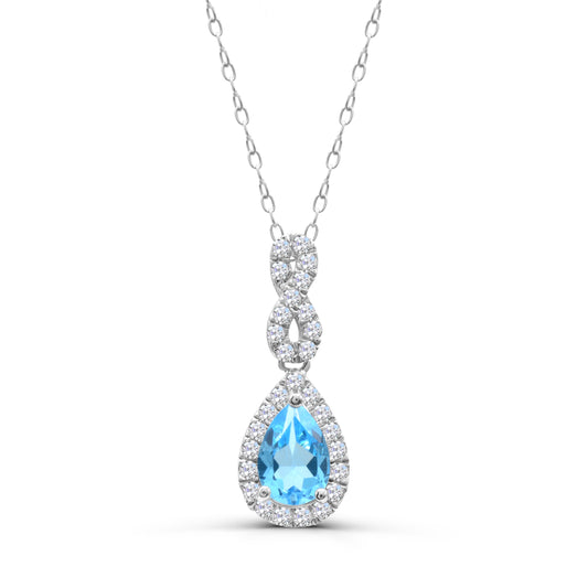 Sterling Silver Swiss Blue Topaz with White Zircon Pendant Necklace 18"