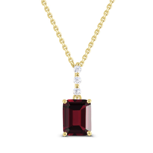 10K Yellow Gold Garnet and Diamond Pendant Necklace 18"