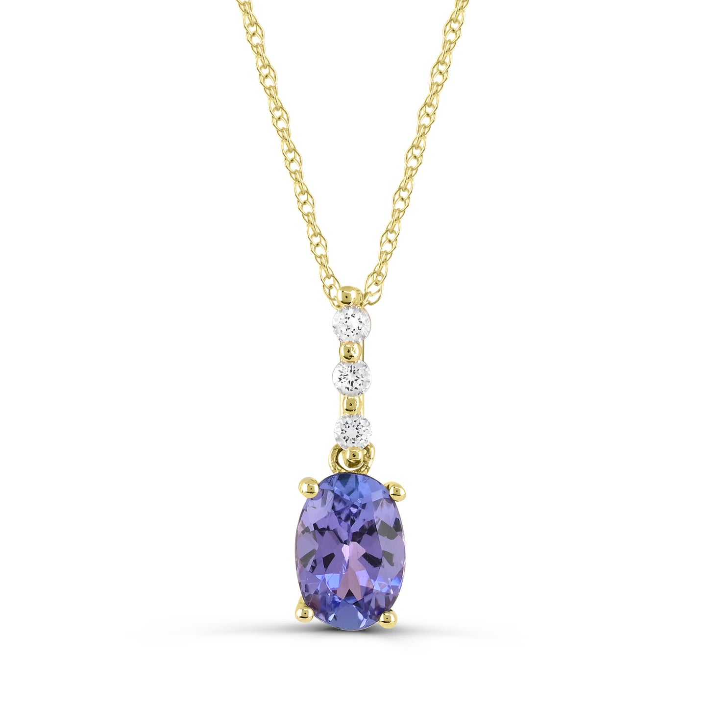 10K Yellow Gold Tanzanite and Diamond Pendant Necklace 18"