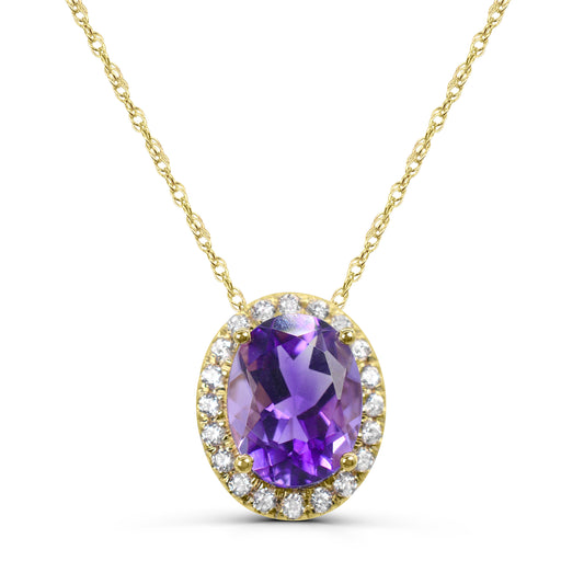 10K Yellow Gold Amethyst and White Zircon Pendant Necklace 18"