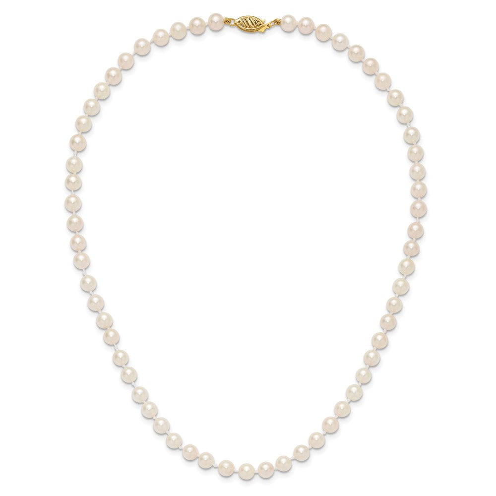 14k Yellow Gold 5-6mm White Round Akoya Saltwater Cultured Pearl Necklace