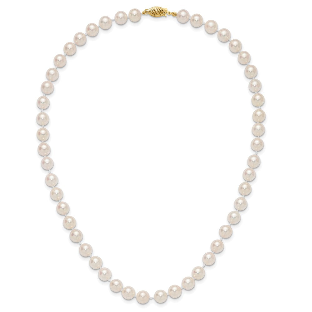 14k Yellow Gold 7-8mm White Round Akoya Saltwater Cultured Pearl Necklace