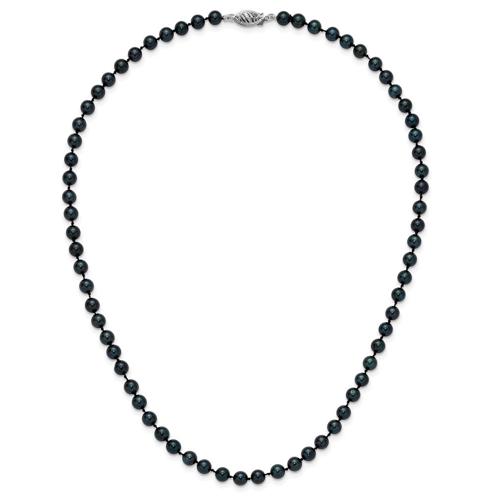 14k White Gold 5-6mm Black Round Akoya Saltwater Cultured Pearl Necklace