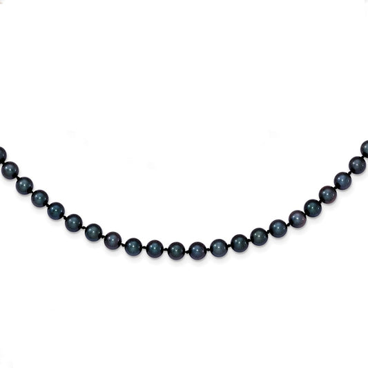 14k White Gold 5-6mm Black Round Akoya Saltwater Cultured Pearl Necklace