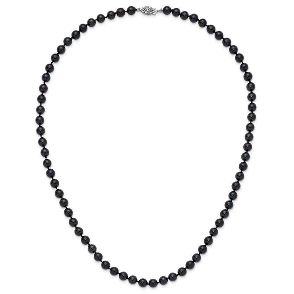 14k White Gold 6-7mm Black Round Akoya Saltwater Cultured Pearl Necklace