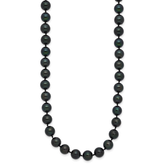14k White Gold 7-8mm Black Round Akoya Saltwater Cultured Pearl Necklace