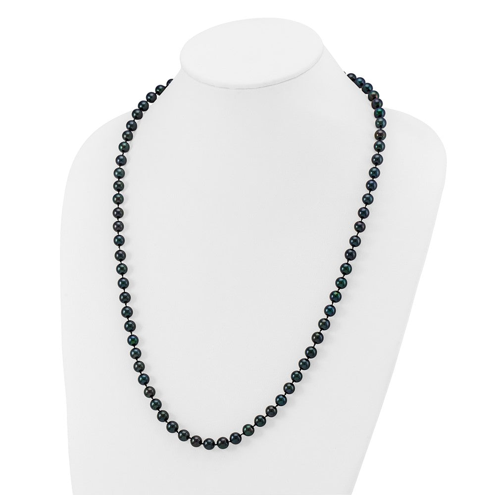 14k White Gold 7-8mm Black Round Akoya Saltwater Cultured Pearl Necklace