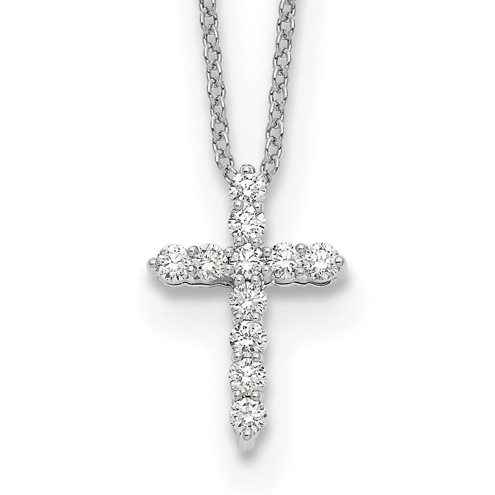 14k White Gold 1/4 Ct Diamond Cross Pendant Necklace 18"