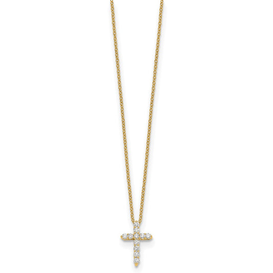 14k Gold Polished Diamond Cross Pendant Necklace 18"