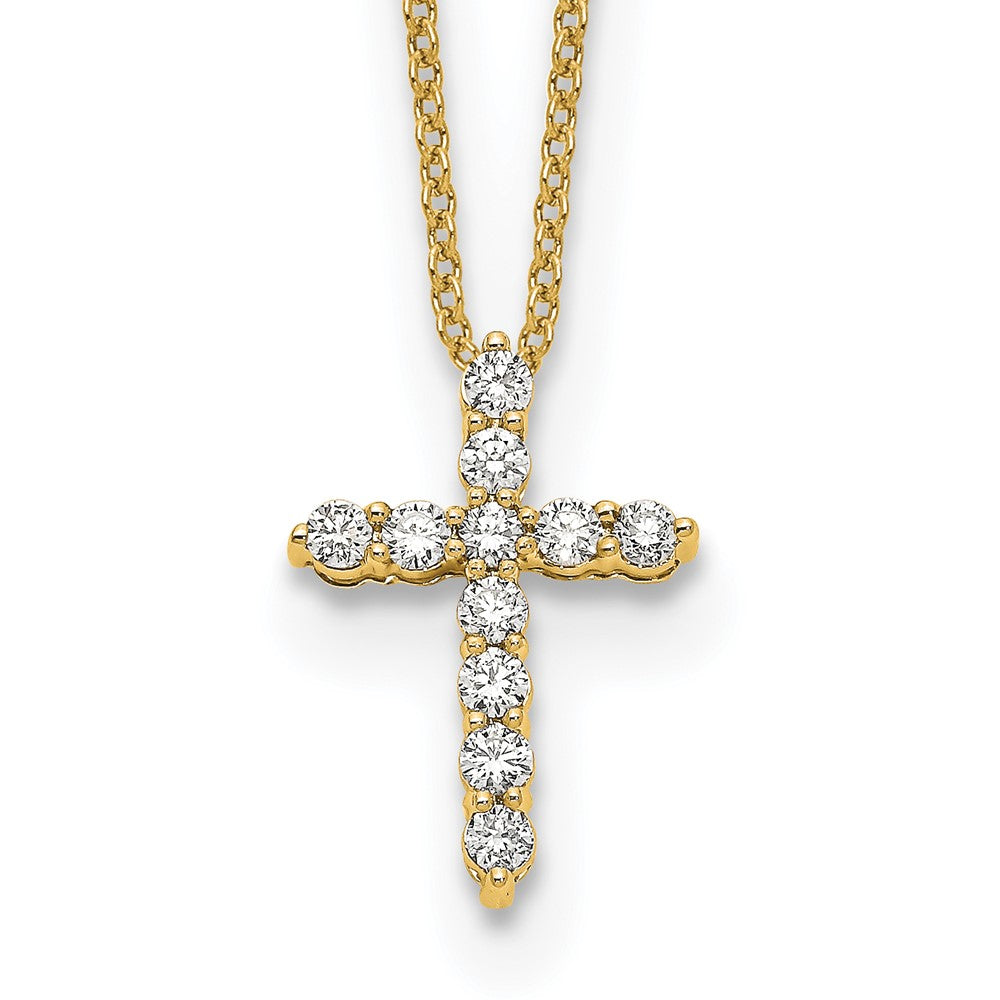 14k Gold Polished Diamond Cross Pendant Necklace 18"