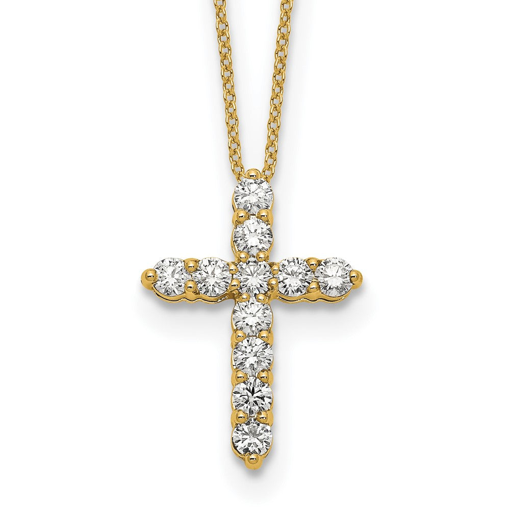 14k Yellow Gold Polished 1 Ct Diamond Cross Pendant Necklace 18"