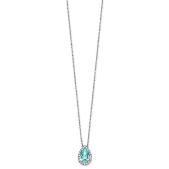 1/4 Ct Lab Grown Diamond and Paraiba Oval Halo Pendant Necklace 18" in 14k White Gold VS/SI, G
