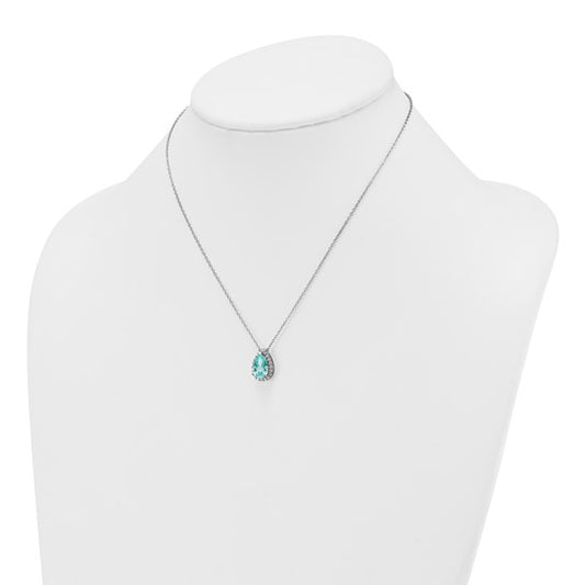 1/4 Ct Lab Grown Diamond and Paraiba Oval Halo Pendant Necklace 18" in 14k White Gold VS/SI, G