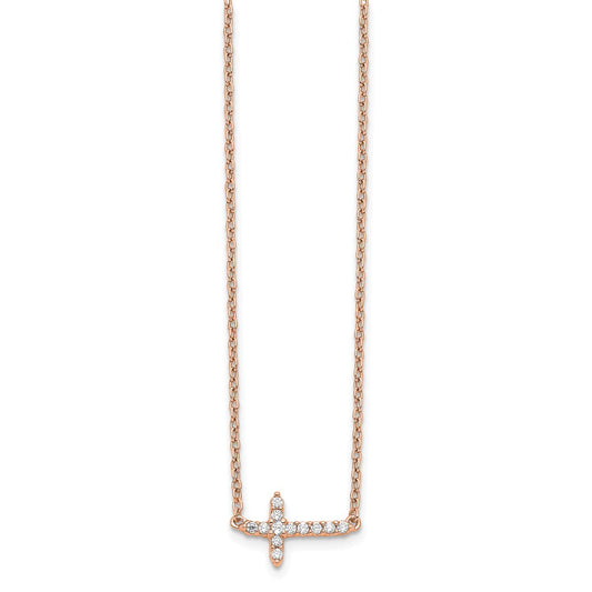 14k Gold Diamond Sideways Cross Necklace 18"