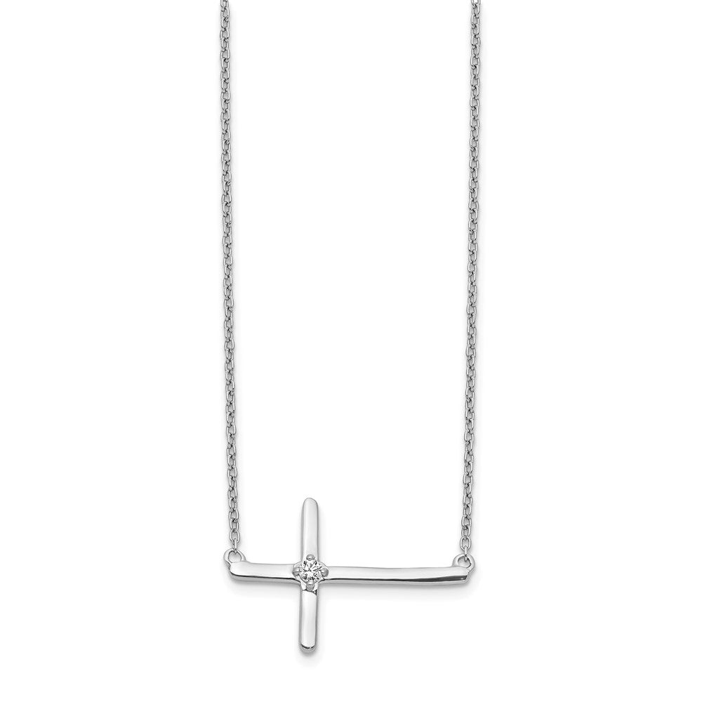 14k White Gold 1/20 Ct Diamond Sideways Cross Necklace 18"