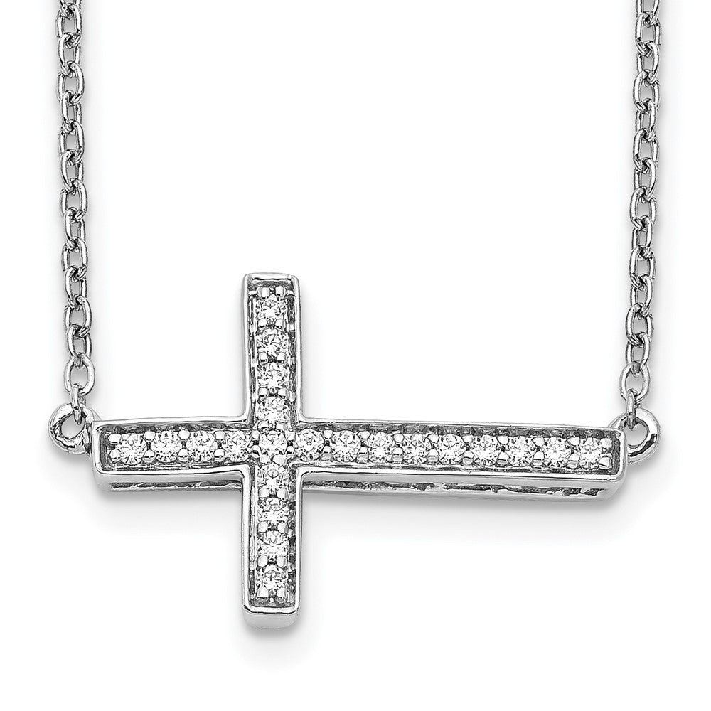 14k White Gold 1/6 Ct Diamond Sideways Cross Necklace 18"