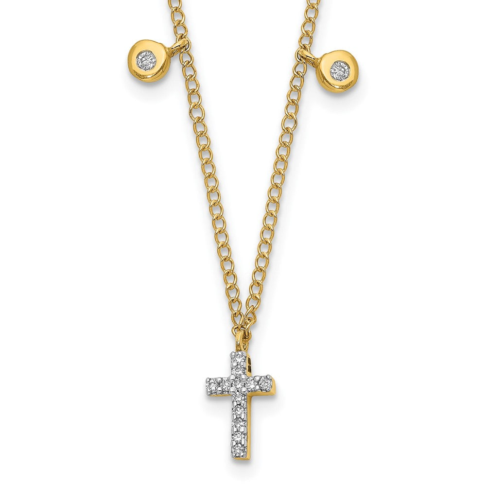 14k Yellow Gold Polished 1/20 Ct Diamond Cross Necklace 18"