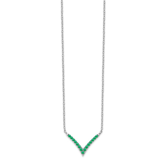 14k White Gold Gmstone V-Necklace 18"