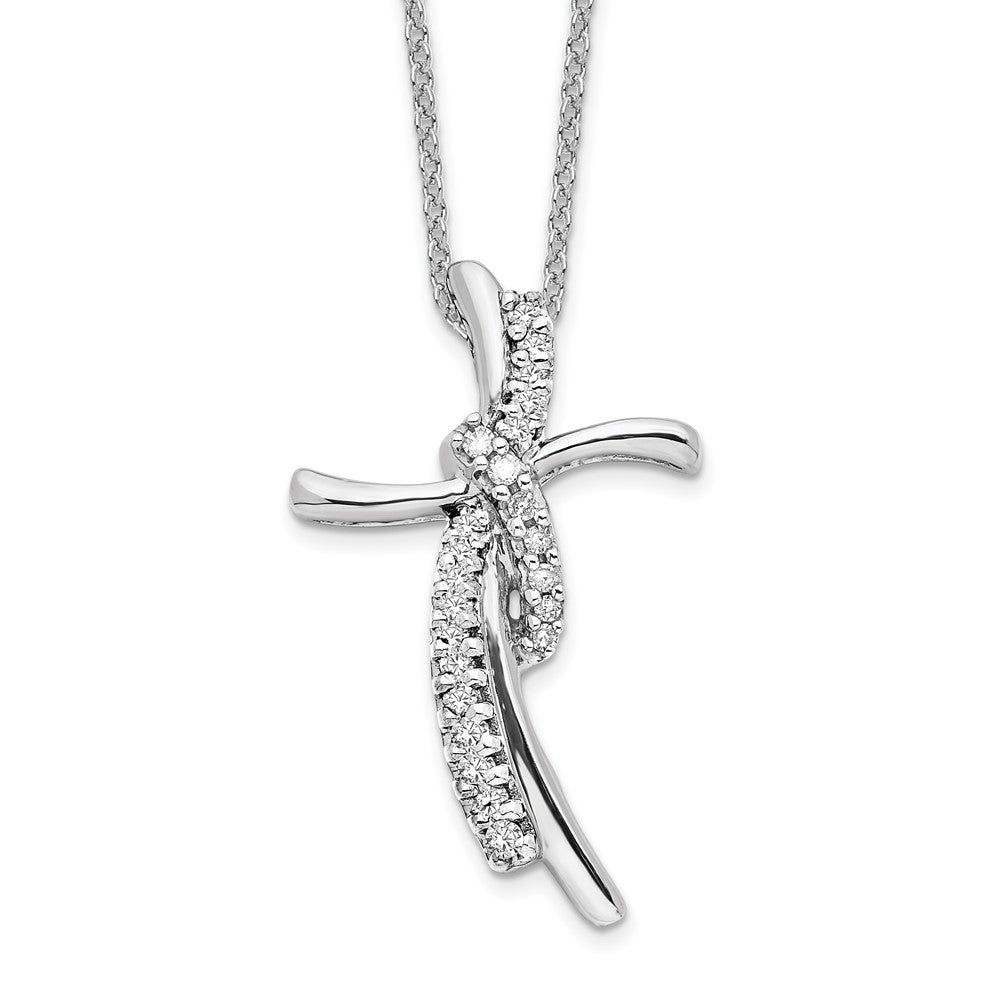 14k White Gold 1/8 Ct VS-SI, G Lab Grown Diamond Cross Pendant Necklace 18"