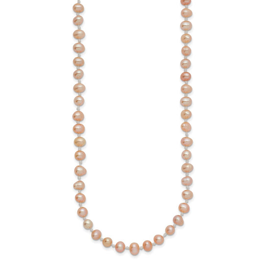 14k Yellow Gold 4-5mm Pink Round Freshwater Cultured Pearl Necklace