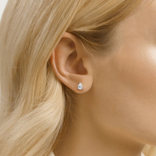 Pear Cut Solitaire Lab Grown Diamond Stud Earrings 14k White Gold VS Clarity, E-F Color with Post Butterfly