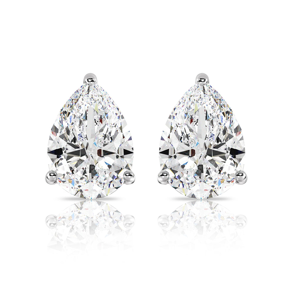 Pear Cut Solitaire Lab Grown Diamond Stud Earrings 14k White Gold VS Clarity, E-F Color with Post Butterfly