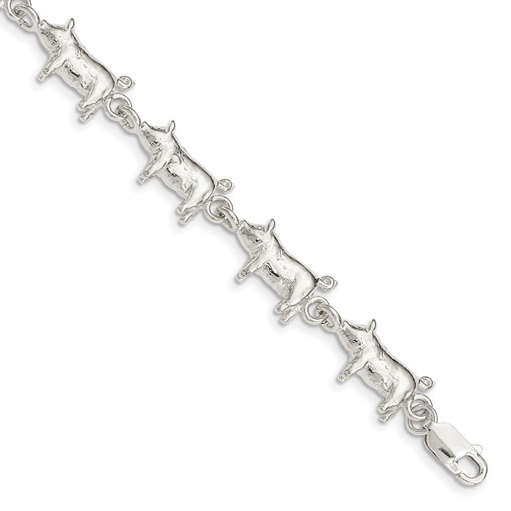 925 Sterling Silver 10mm Pig Bracelet 7 inch