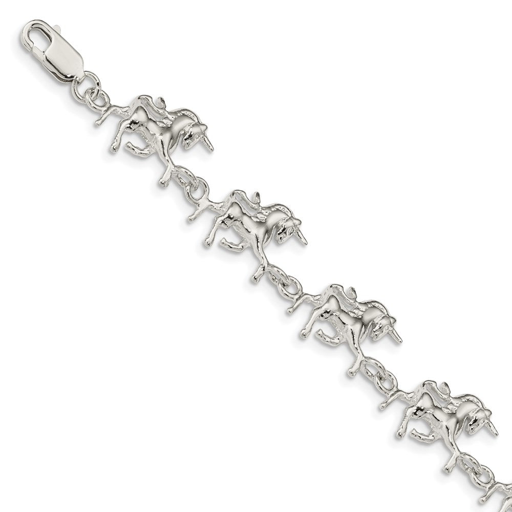 925 Sterling Silver 13mm Unicorns Bracelet 7 inch