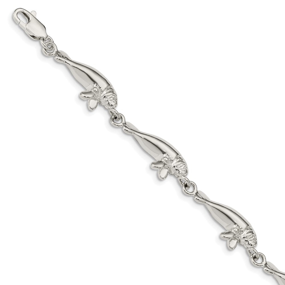 925 Sterling Silver 9mm Manatees Bracelet 7 inch