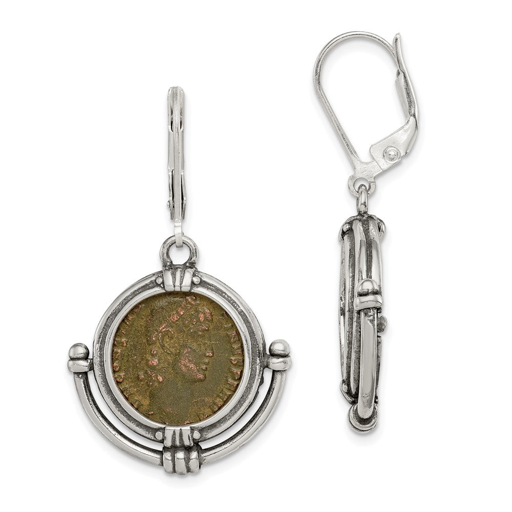 Sterling Silver and Bronze Antiqued Roman Coin Dangle Earrings