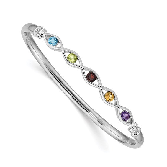 Sterling Silver Rhodium-plated Multi-gemstone Hinged Bangle Bracelet
