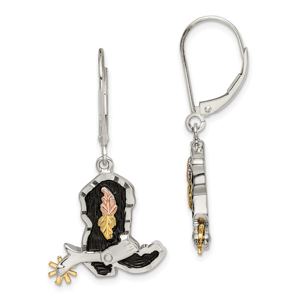 Sterling Silver 12K Gold Accents Antiqued Cowboy Boot with 10K Spur Dangle Earrings