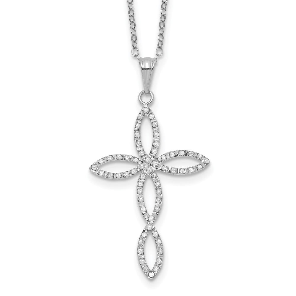 Sterling Silver Platinum-plated Diamond Cross Necklace 18"