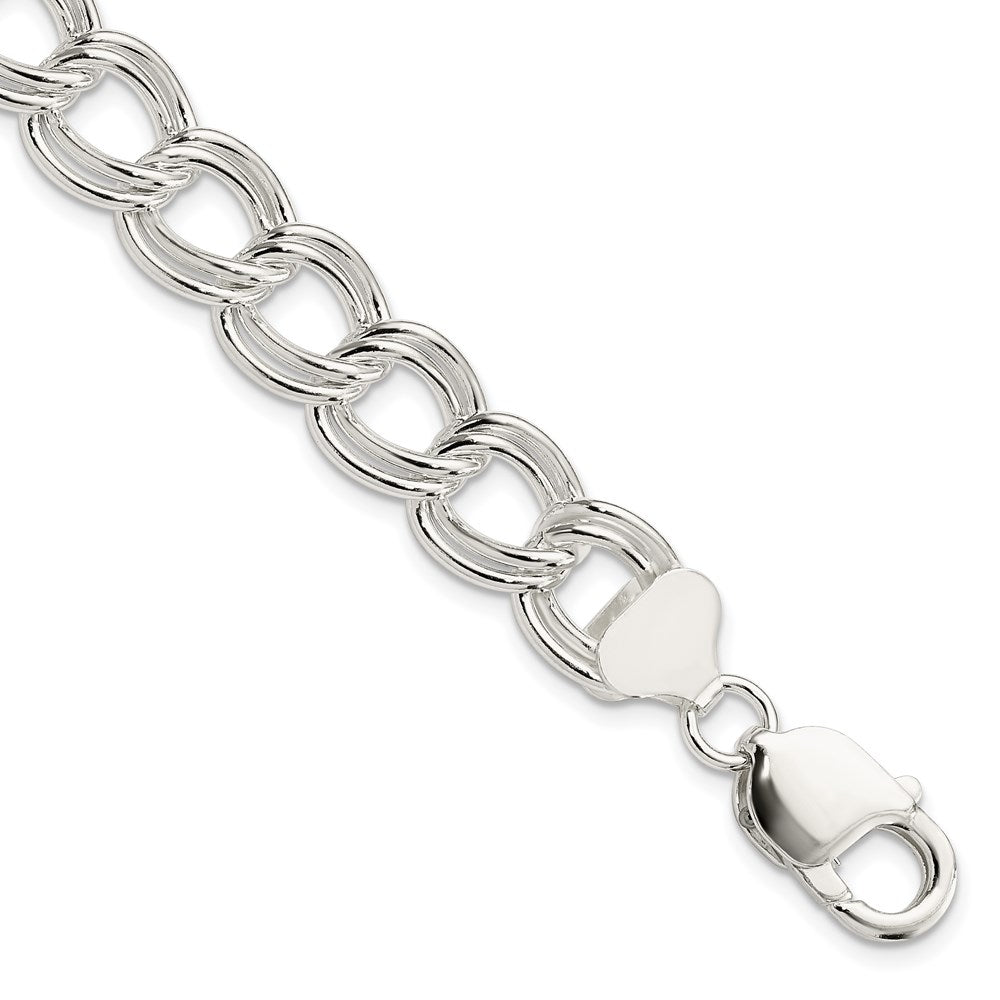 925 Sterling Silver 11mm Solid Double Link Charm Bracelet 7 inch