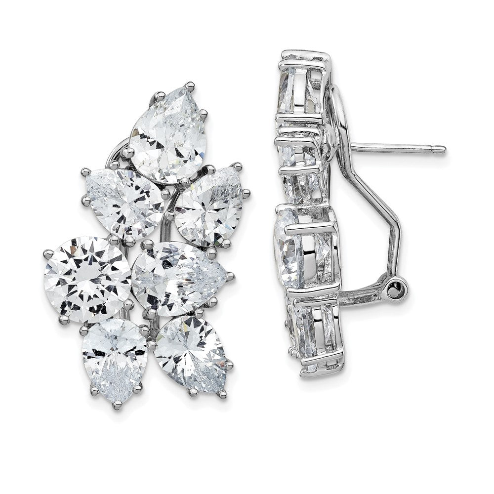 Sterling Silver Rhodium-plated Fancy CZ Cluster Omega Back Earrings