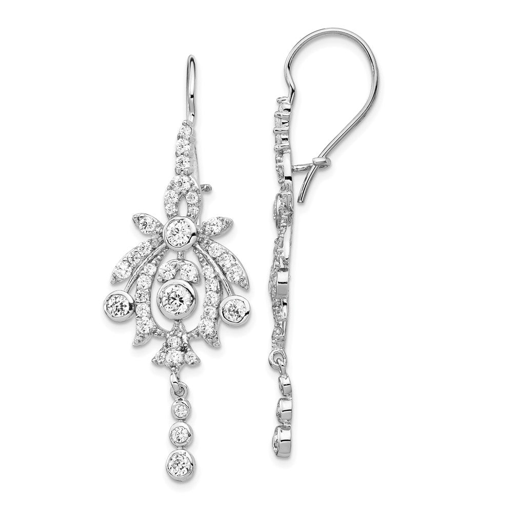Sterling Silver Rhodium-plated Fancy Bezel CZ Kidney Wire Dangle Earrings