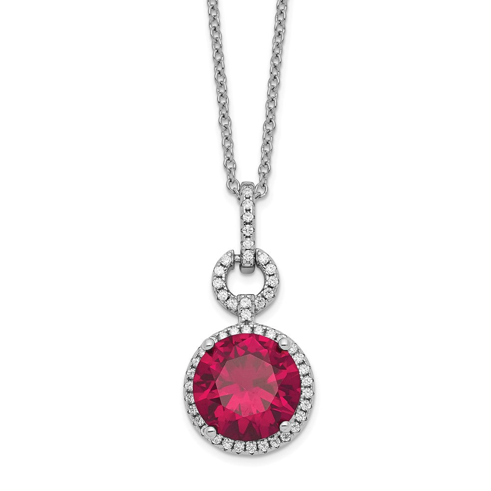 Sterling Silver Lab Created Ruby and White CZ Round Halo Necklace 18"