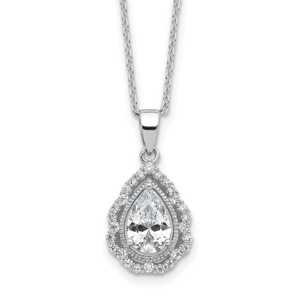 Sterling Silver CZ Teardrop Pendant Necklace 20"