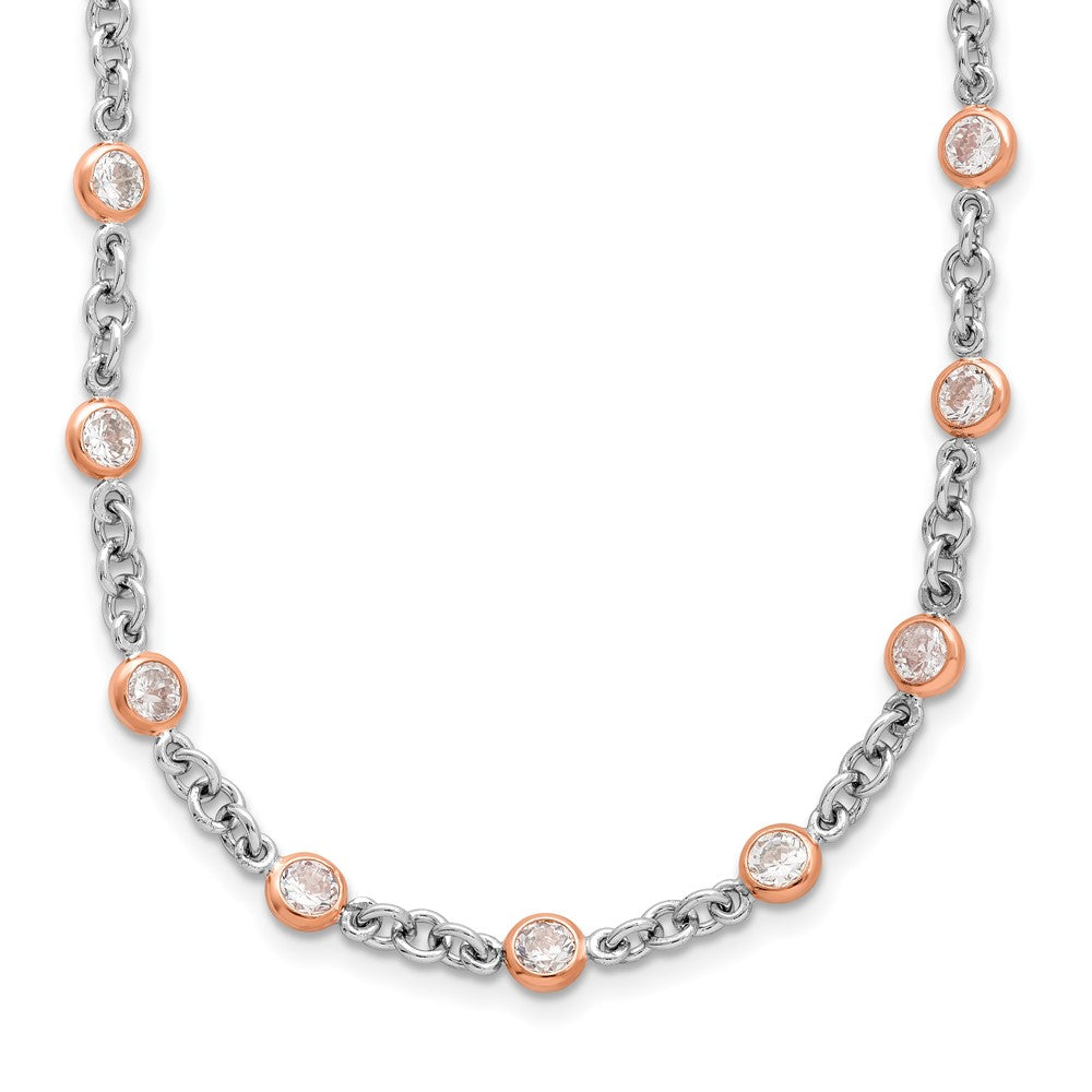 Sterling Silver Rose Gold-plated Accent CZ Bezel 42 Station Necklace 24"