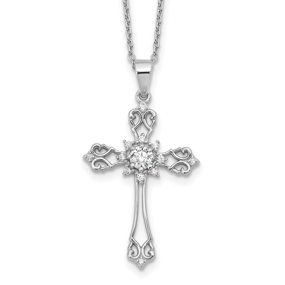 Sterling Silver Brilliant-cut Cubic Zirconia Cross Necklace 20"