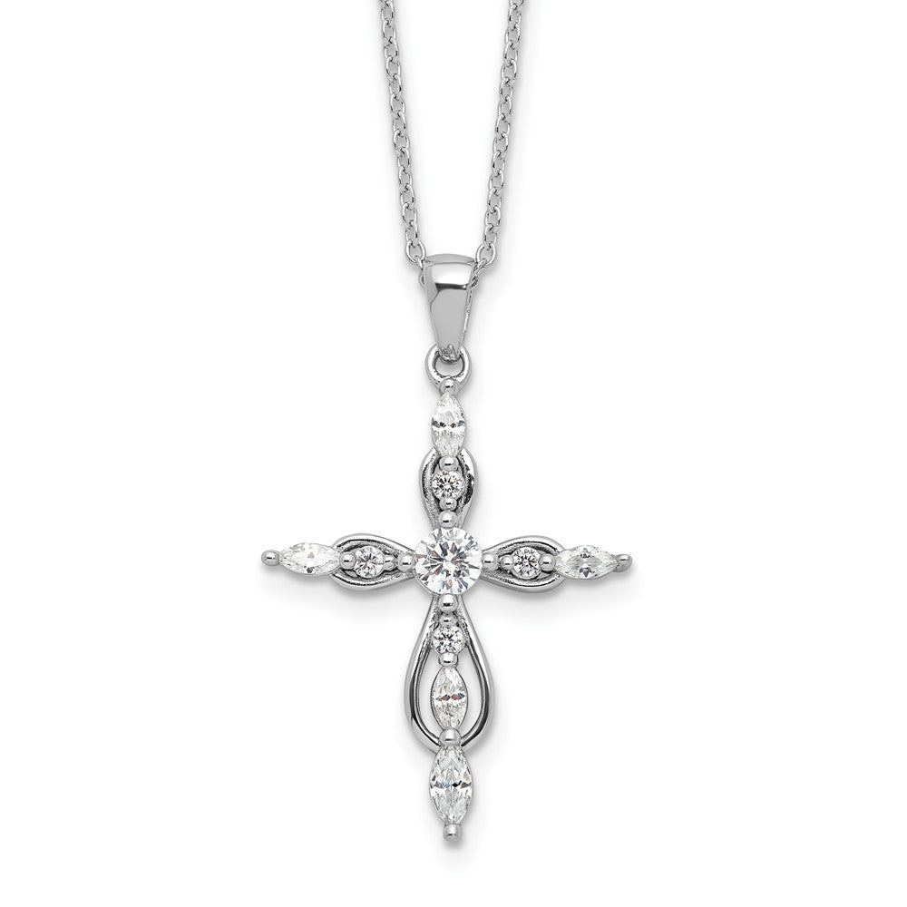 Sterling Silver Brilliant-cut and Marquise-cut Cubic Zirconia Cross Necklace 20"