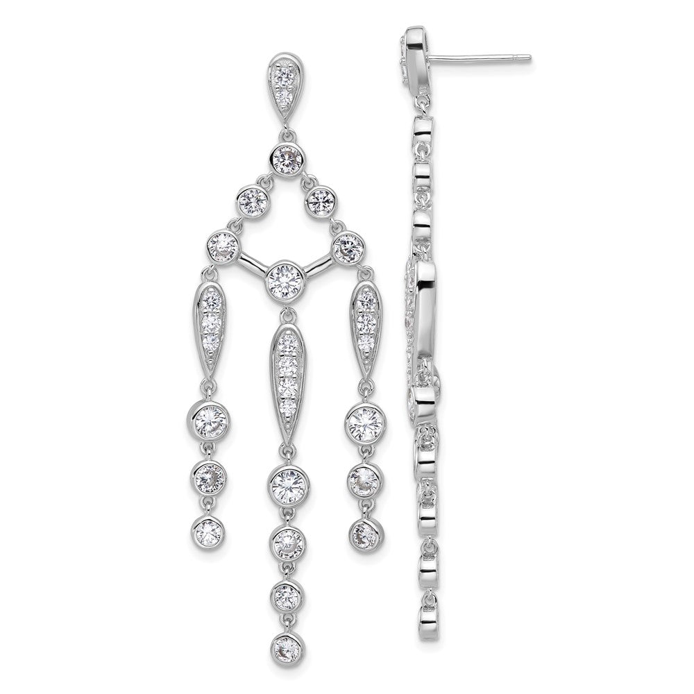 Sterling Silver Rhodium-plated Bezel CZ Chandelier Dangle Earrings