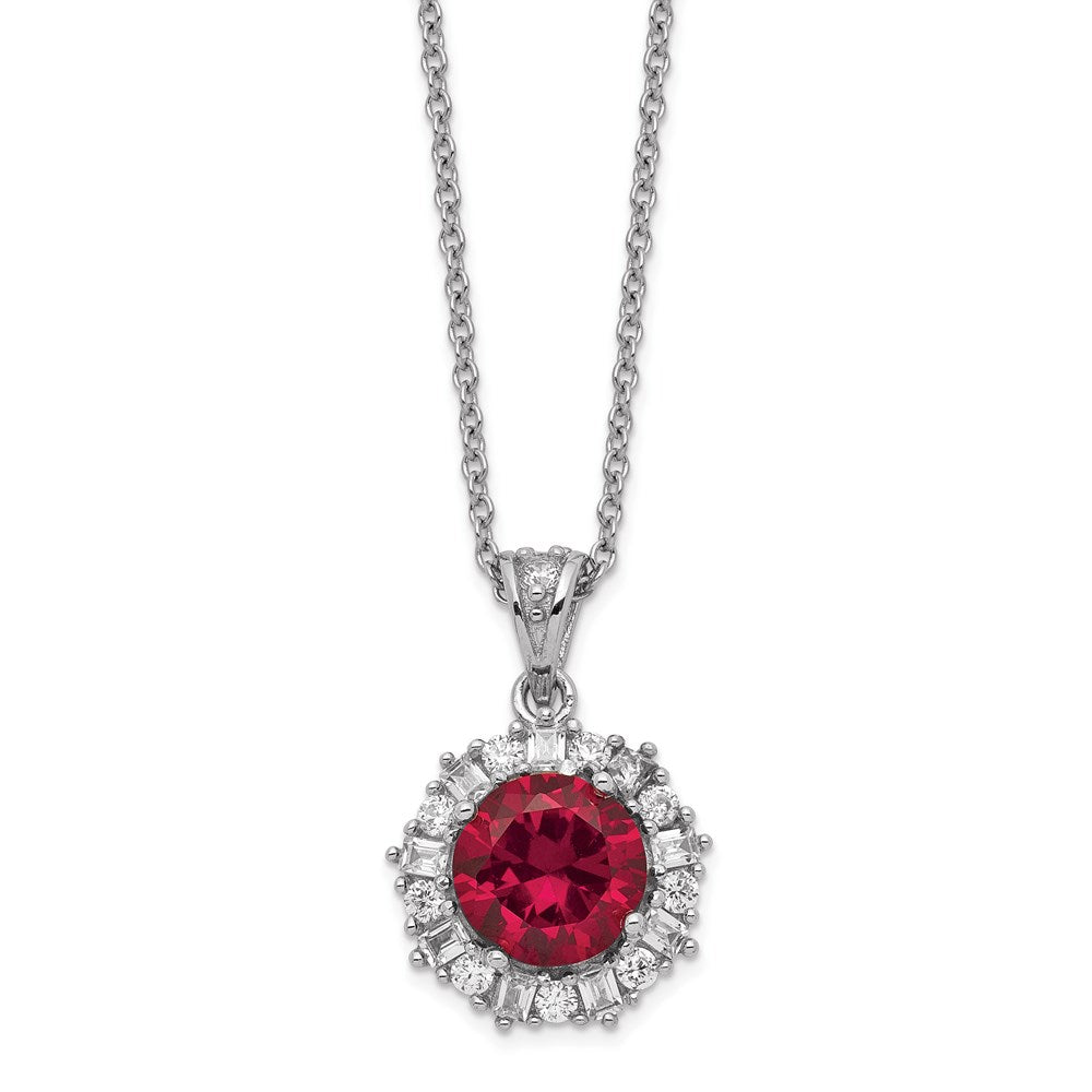 Sterling Silver Lab Created Ruby and White CZ Necklace 18"