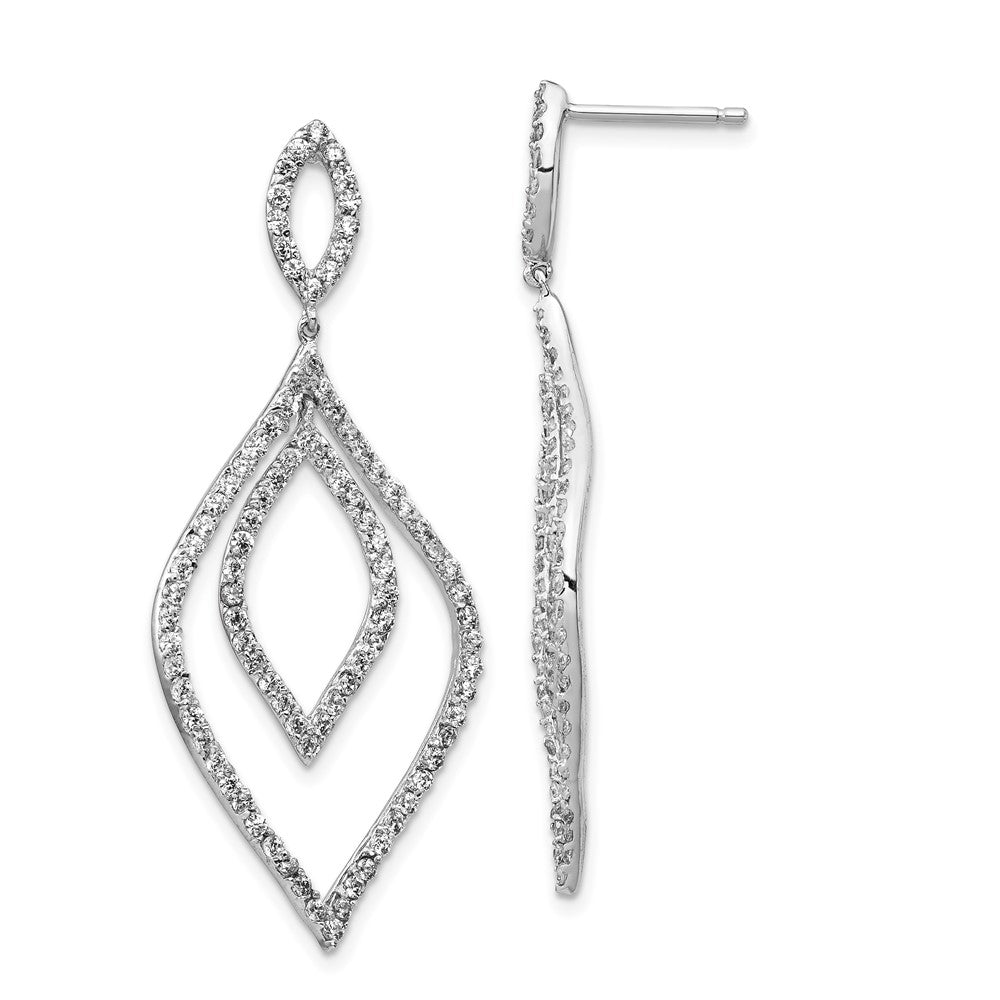 Sterling Silver Rhodium-plated CZ Fancy Flames Dangle Earrings